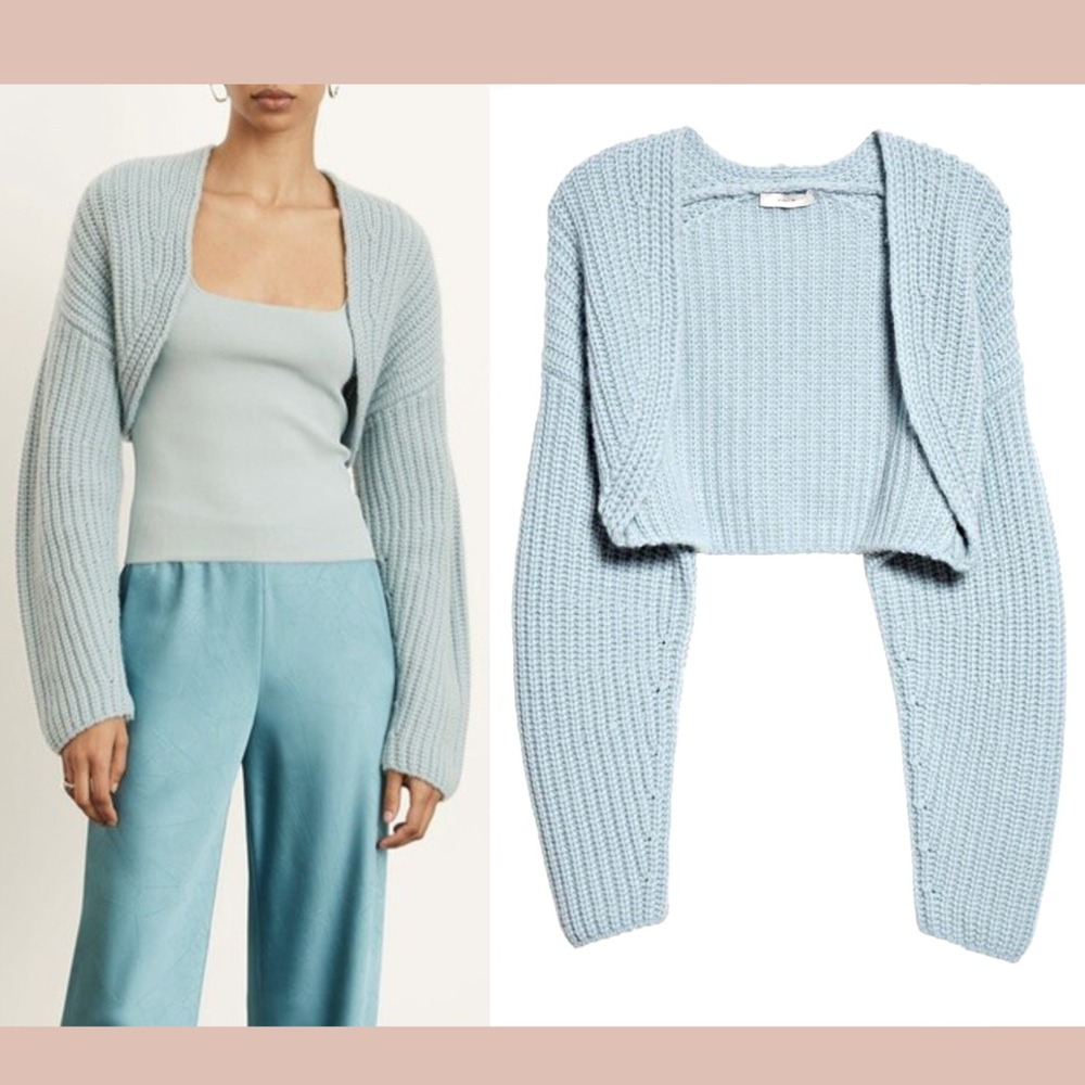 NWT $425 Vince [ XS/S‎ ] Merino Wool Blend Bolero Cardigan in Pale Bay Blue 7049
